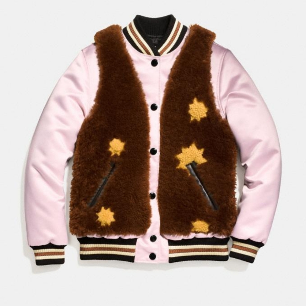 Coach Sundae shearling varsity coat NWT